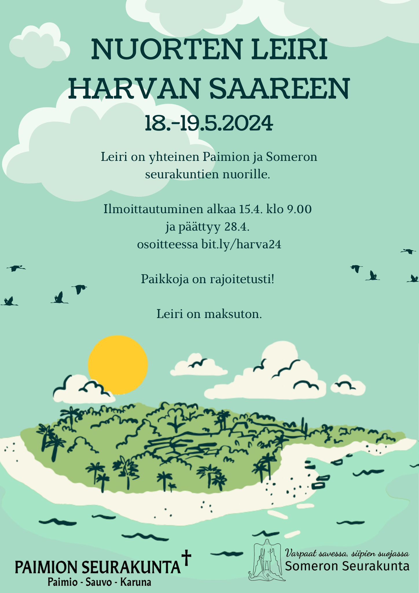Nuorten leiri Harvan saareen 18-19.5.2024
ilmoittautuminen osoitteessa bit.ly/harva24
leiri on maksuton