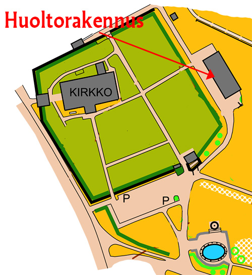 Huoltorakennuksen sijainti kartalla.