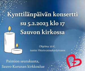 Kynttilänpäivän konsertti 5.2.2023 klo 17 Sauvon kirkossa.