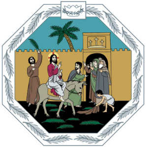 Jeesus ratsastaa aasilla Jerusalemiin