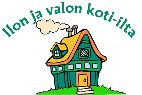 Vihreä, piirretty mökki.